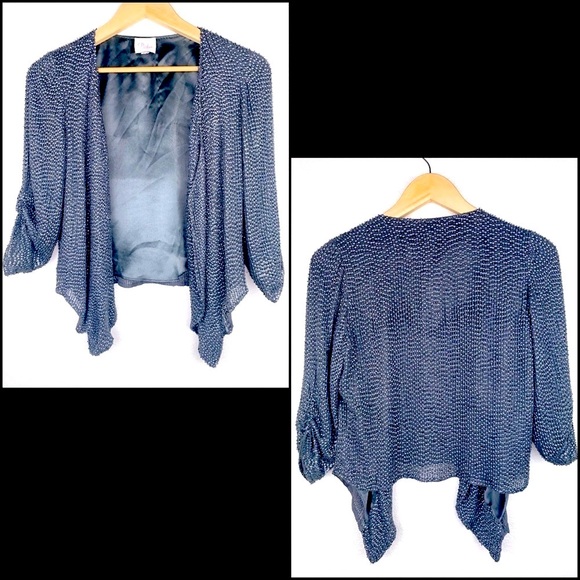 Parker Silk Beaded Draped Asymmetrical Open Front Jacket Blazer Duster - Picture 8 of 16